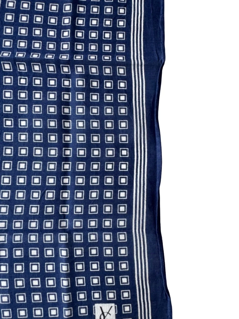 Vintage Yves Saint Laurent Handkerchief Navy Geometric Pocket Square Scarf 17.5